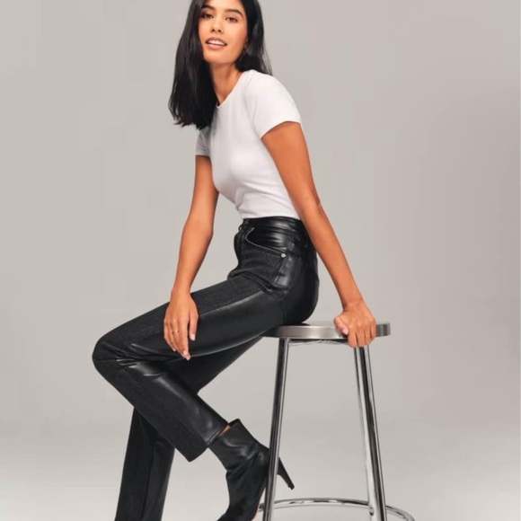 Abercrombie & Fitch: Mixed Fabric Ultra High Rise Ankle Straight - Picture 2 of 6